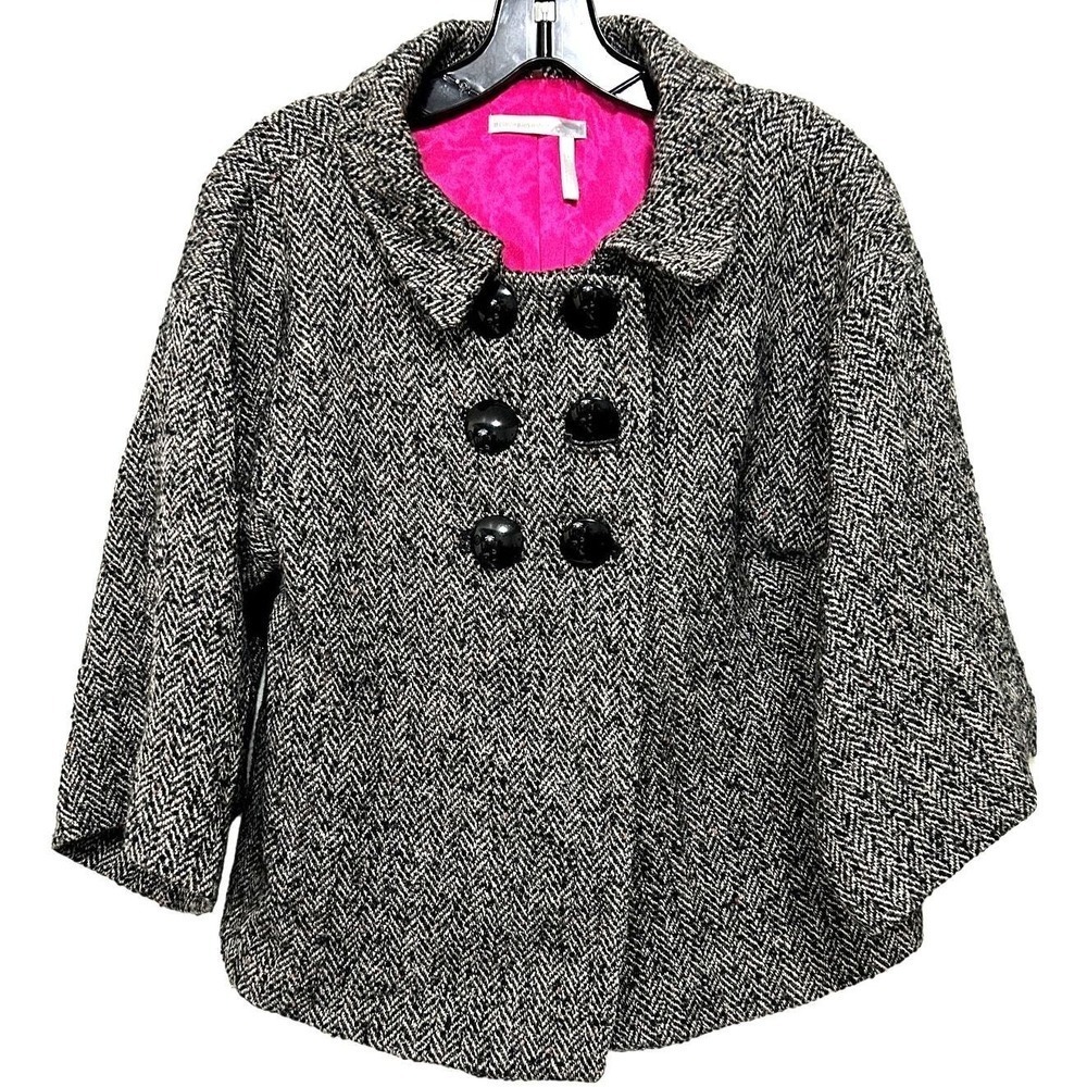 Classiques Entier Short Wool Blend Double Breasted Houndstooth Blazer Size S